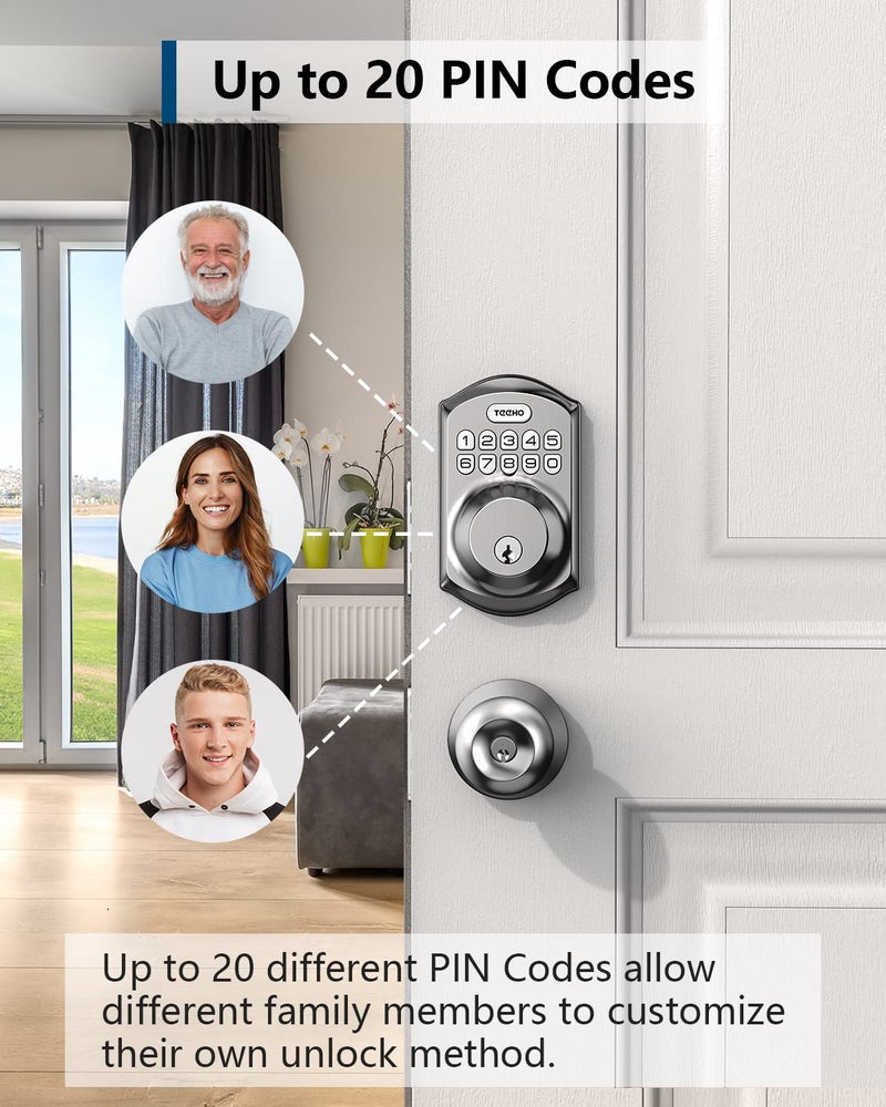 TEEHO TE001 Keyless Entry Door Lock with Keypad - Smart Deadbolt Lock for Front Door with 2 Keys - Auto Lock - Easy Installation - Satin Nickel - Image 2